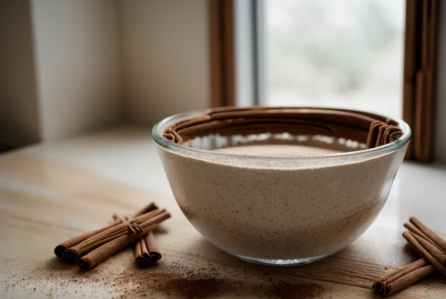 Bol con harina de avena y canela para preparar snacks caninos.