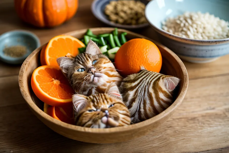 Ingredientes frescos como hígado de pavo y zapallo picados para snacks felinos caseros.