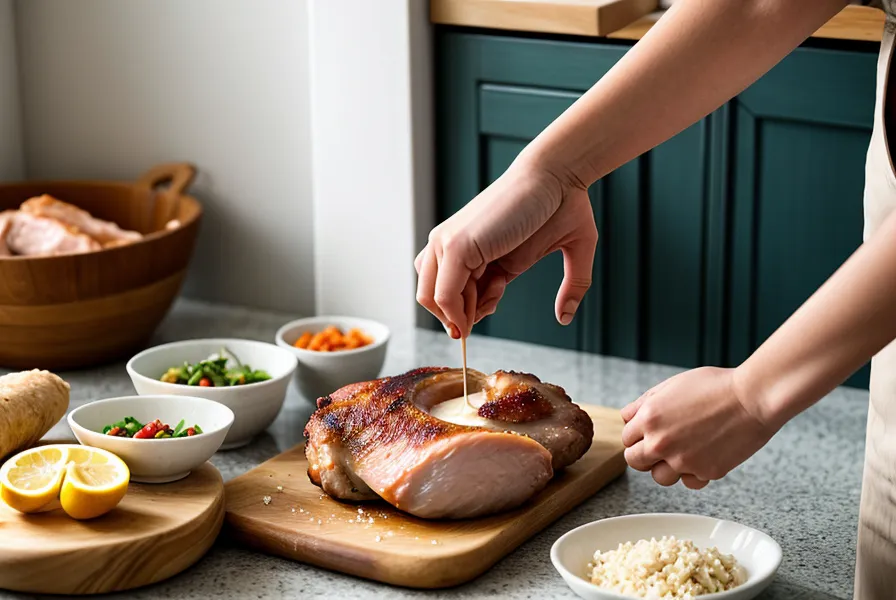 Ingredientes como hígado de pavo y zapallo pesados en balanza de cocina
