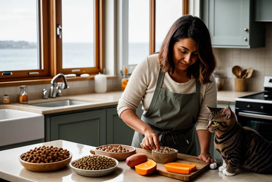 Dos gatos bebiendo sopa casera mientras una perra labradora observa de fondo