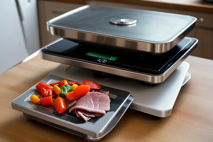 Pesando las porciones de comida cocida para perro en una balanza digital.