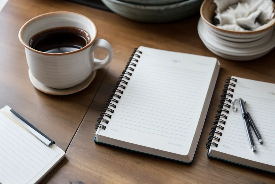Cuaderno de notas con el plan semanal de alimentación para perros y gatos.