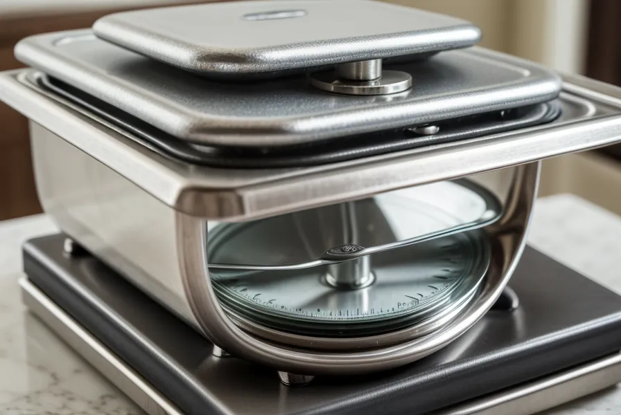 Detalle del compartimento de la batería de una báscula de cocina digital.
