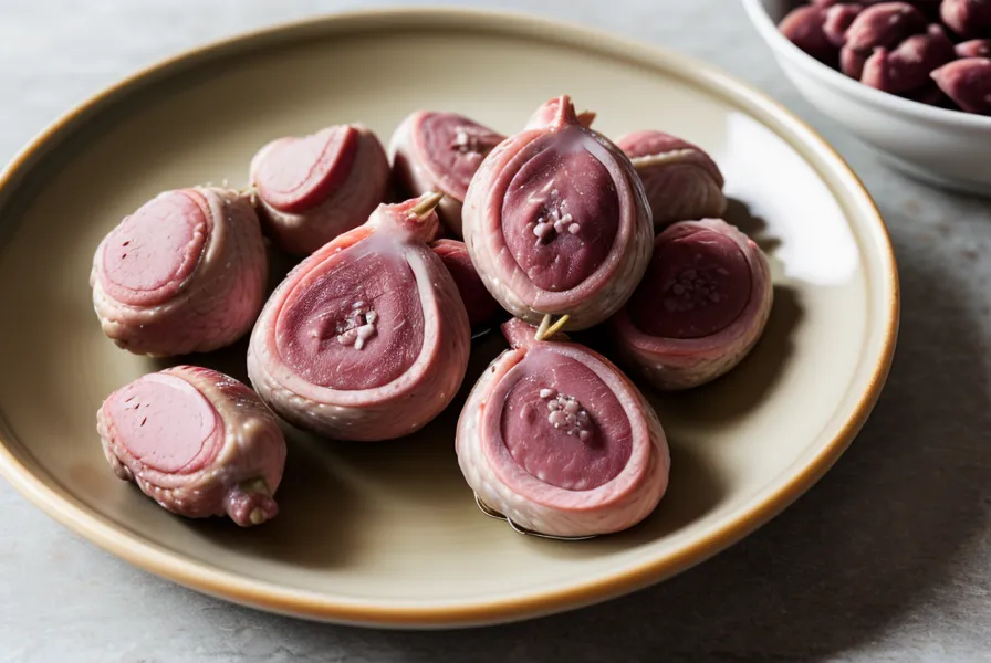 Primer plano de corazones de pollo e hígado frescos pesados en báscula de cocina.